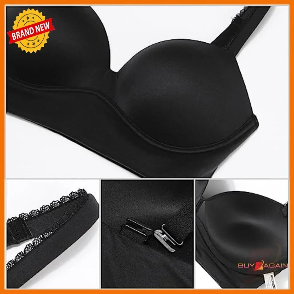 Plunge Push Up Bra Wirefree Padded Longline Supportive V Neck T Shirt